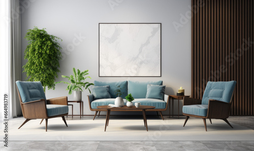 Interior design of modern living room with armchairs 3d rendering. © Sri