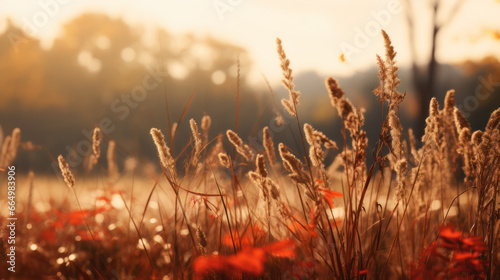 sunset in the grass, autumn grass