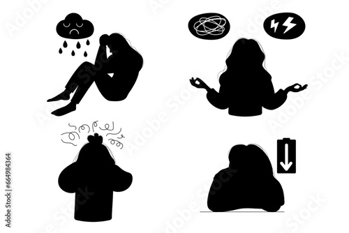 Set silhouette women concept depression
