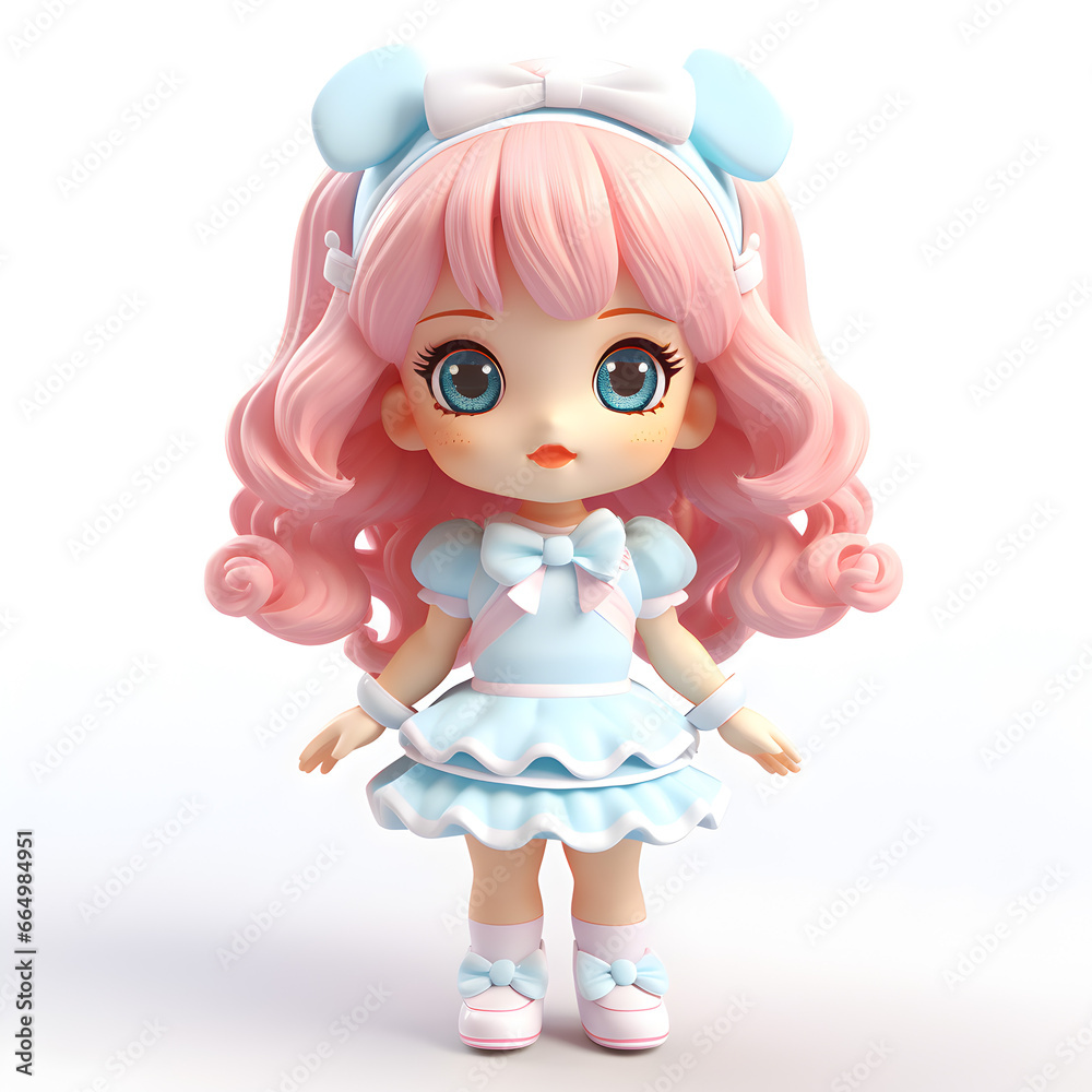 Cute kawaii 3d girl isolated on white Cute kawaii 3d girl isolated on white