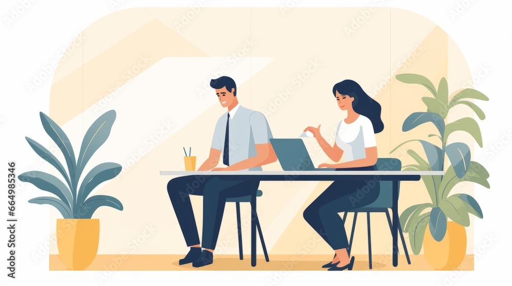 AI Generative. An illustration style character of business people working in office.