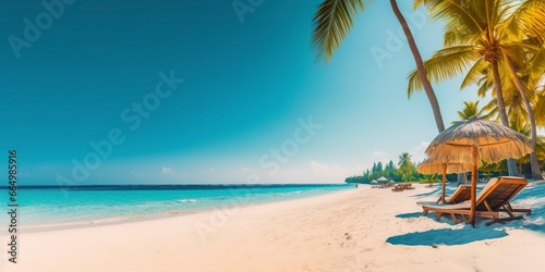 White sand and coconut plant travel tourism wide panorama background concept. © MdMohammod