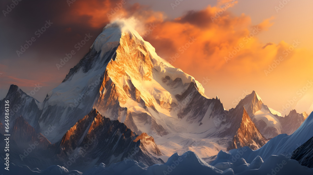 Majestic Masherbrum, A Snowy Panorama at Sunset