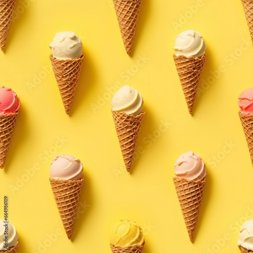 Ice Cream pattern on yellow background, top view.