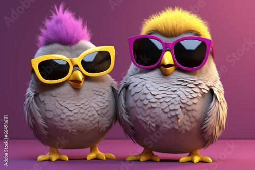 Cute little cartoon birds with shades