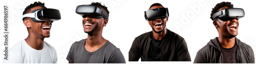 Black African Man with Virtual Reality Glasses on White Background