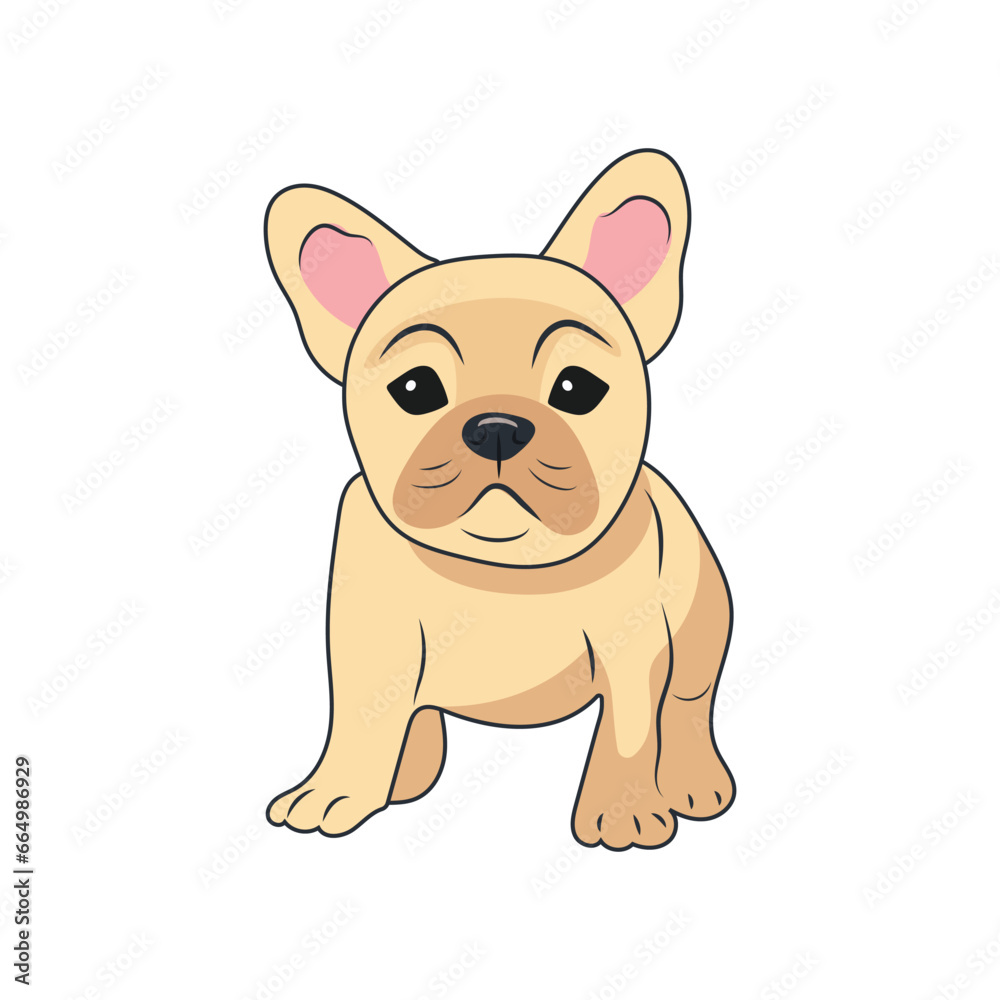 Sticker of a cute little beige French bulldog puppy standing on a white background Sticker of a cute little beige French bulldog puppy standing on a white background