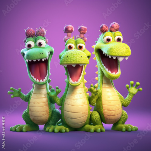 Cute little cartoon crocodiles cheering