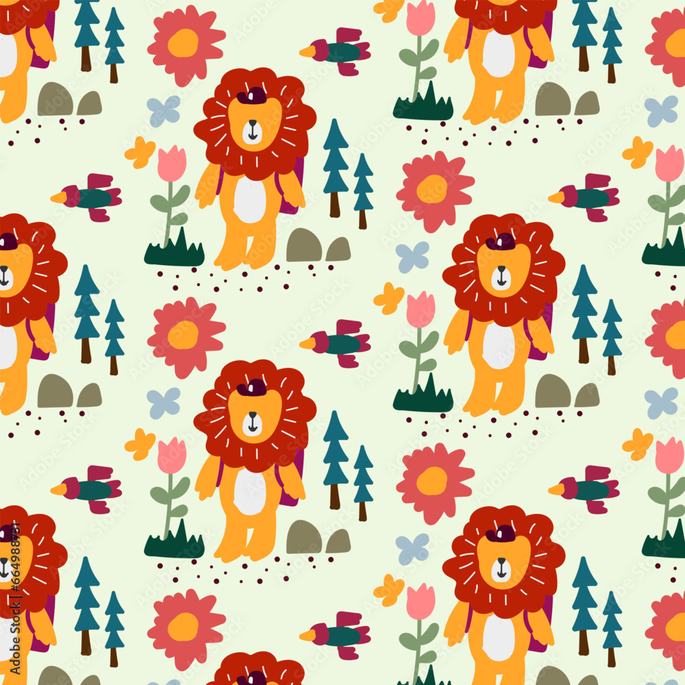 Cute lion Seamless pattern. for fabric, print, textile and wallpaper Cute lion Seamless pattern. for fabric, print, textile and wallpaper