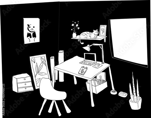 Freelance people work in comfortable condition vector flat illustration.Freelancer character working from home or room at relax pace.convenient workplace.women self employed concept.Covid-19 situation