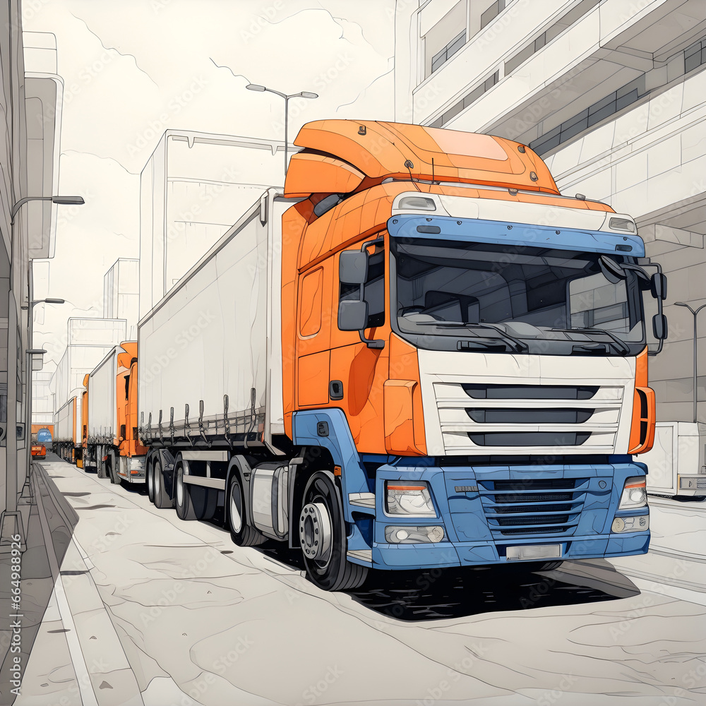 This illustration portrays a heavy goods truck on the road, symbolizing the backbone of the transportation industry and the efficient movement of goods in the supply chain. This illustration portrays a heavy goods truck on the road, symbolizing the backbone of the transportation industry and the efficient movement of goods in the supply chain.