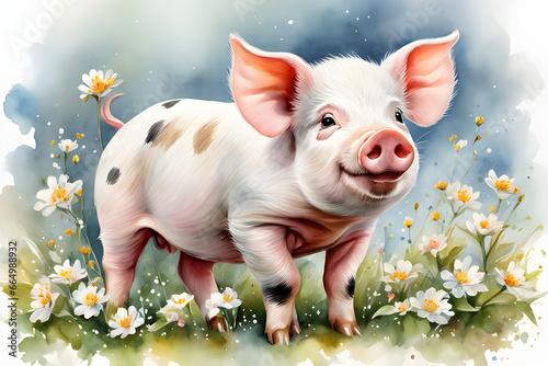 a pig with flowers, Generative AI