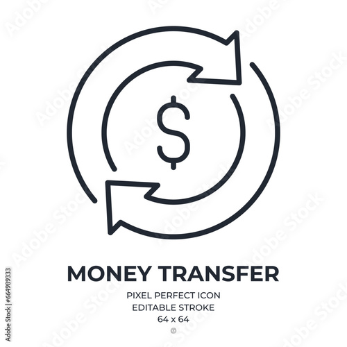 Money transfer, turnover, convert, exchange editable stroke outline icon isolated on white background flat vector illustration. Pixel perfect. 64 x 64.