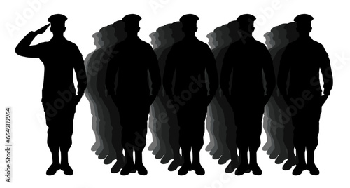 Soldiers are lining up, Salute soldiers, silhouette of saluting army soldiers, saluting military soldiers