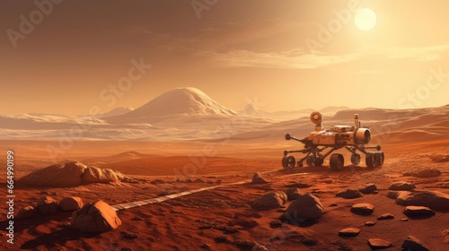 Exploration of Mars, a rover on the surface of the red planet