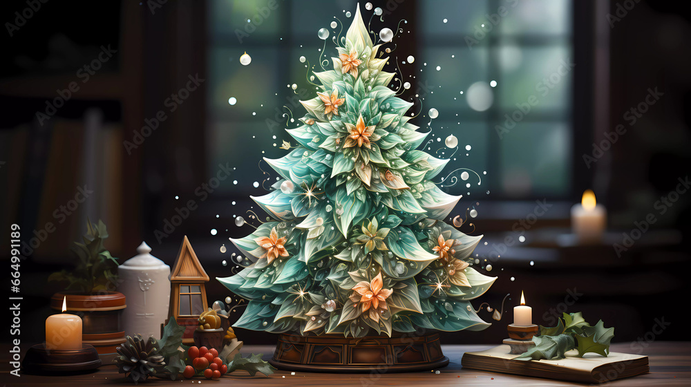 A watercolor painting of a christmas tree with a star on top of it and a snowflake on the top A watercolor painting of a christmas tree with a star on top of it and a snowflake on the top