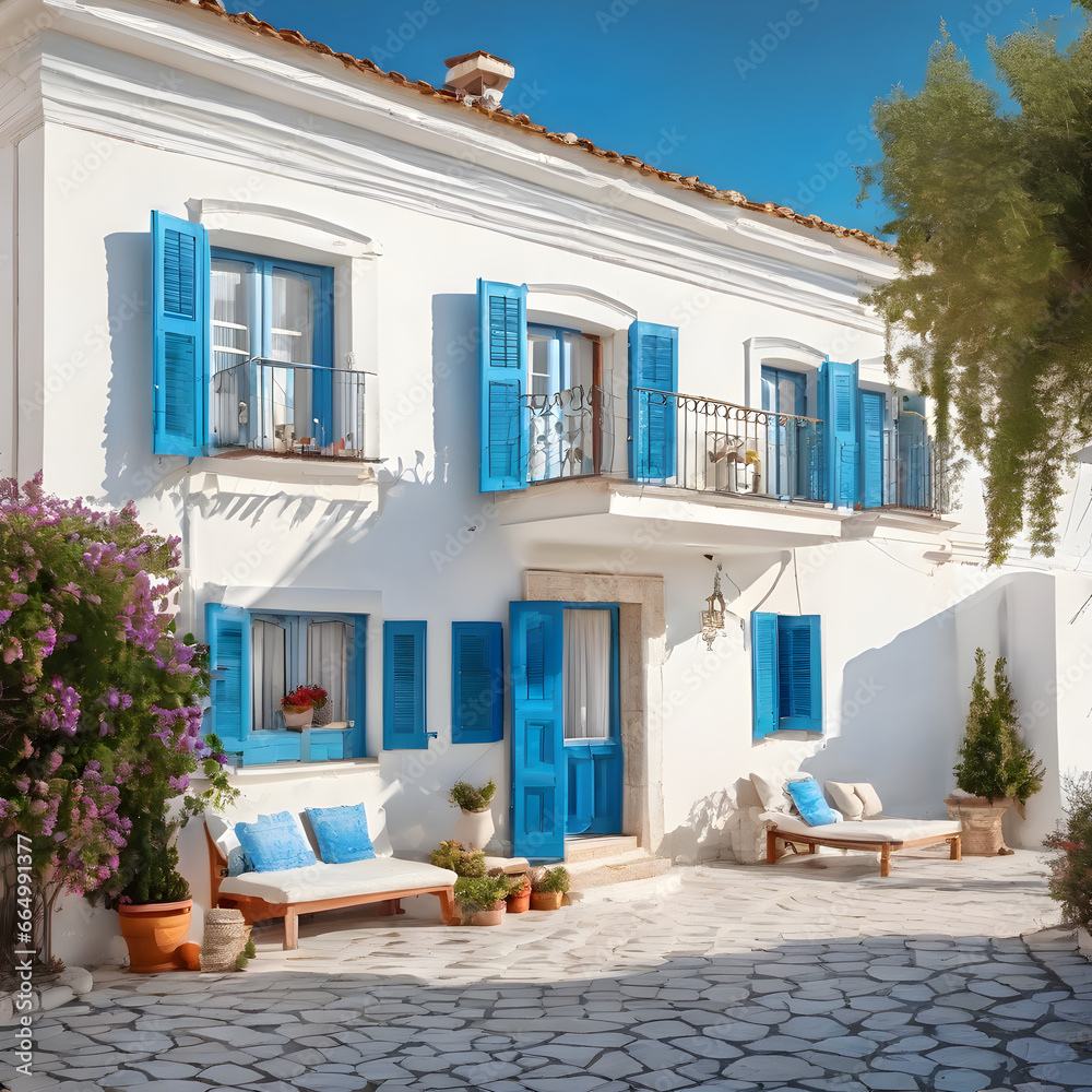 Fototapeta premium typical greek house with sky