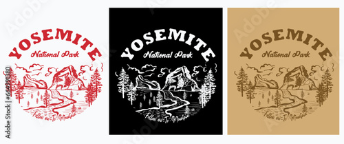 three solid color composition hand drawn mountain at for autumn winter vintage inspiration vector graphic t-shirt print