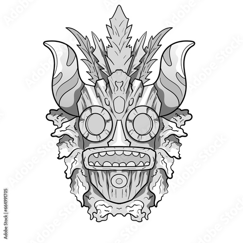 Culture Head statue traditional barong or tiki mask trofical sign from polynesian.Illustration good for esports logo or gaming mascot, t shirt printing, apparel or badge.