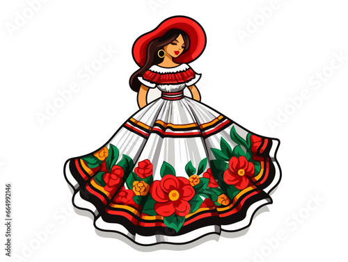 Doodle Traditional Mexican dress, cartoon sticker, sketch, vector, Illustration, minimalistic