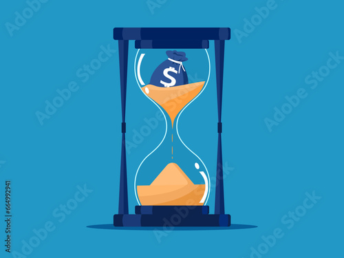 Money depreciates. money bag in hourglass. vector illustration