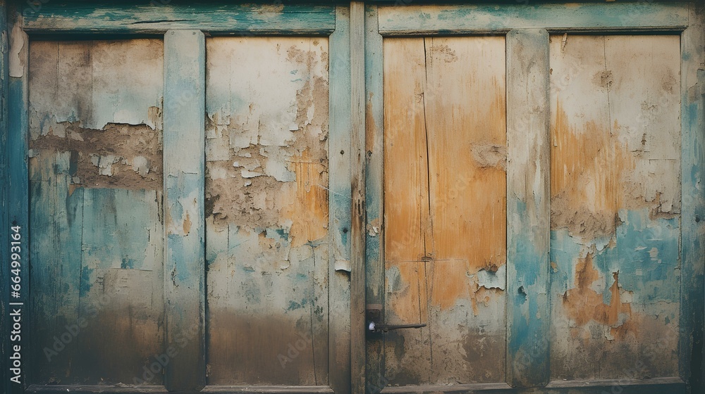 An antique, weathered door with peeled-off paint, telling tales of the countless footsteps that passed through over the years. copy space. generative AI An antique, weathered door with peeled-off paint, telling tales of the countless footsteps that passed through over the years. copy space. generative AI