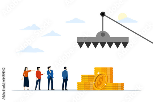 Creative metaphor concept on the theme of money traps, traps as a symbol of society's illiteracy and the pursuit of easy money. Financial Problem. Flat vector illustration on white background.
