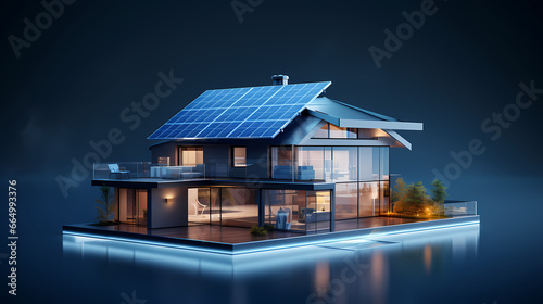 solar powered model house on gray background