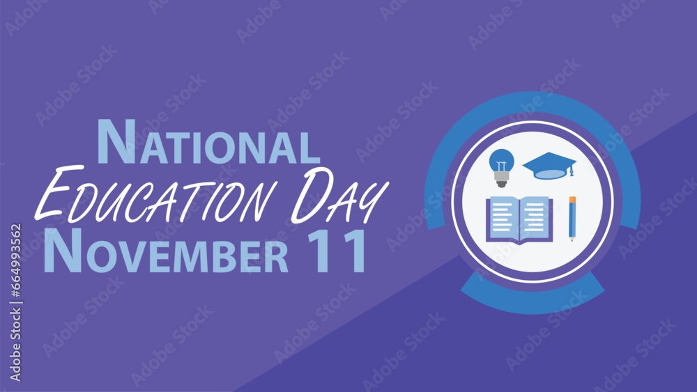 National Education Day  vector banner design with geometric shapes and vibrant colors on a horizontal background. Happy National Education Day modern minimal poster.