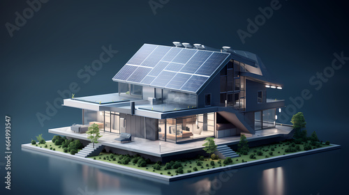 solar powered model house on gray background