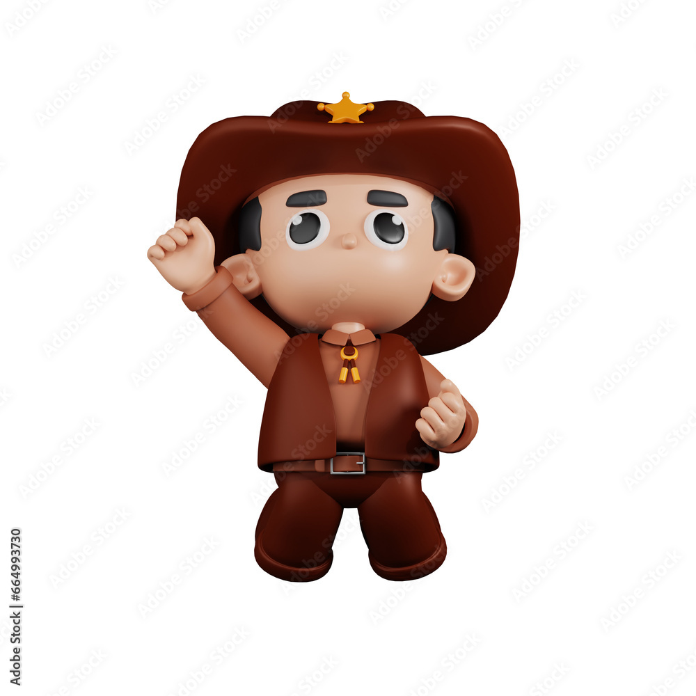 3d Character Sheriff Jumping In The Air Pose. 3d render isolated on transparent backdrop. 3d Character Sheriff Jumping In The Air Pose. 3d render isolated on transparent backdrop.