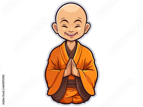 Doodle Buddhist monk, cartoon sticker, sketch, vector, Illustration, minimalistic