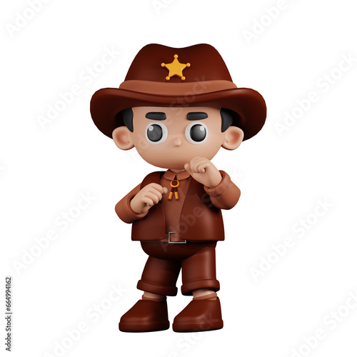 3d Character Sheriff Ready To Fight Pose. 3d render isolated on transparent backdrop.