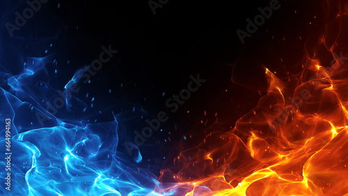 対決に使えそうな、対立する青と赤の炎背景 photo
