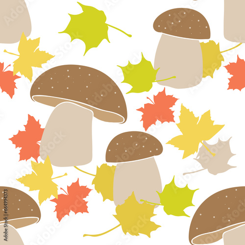 Mushrooms. Image на белом и цветном background. Vector. Seamless pattern.
