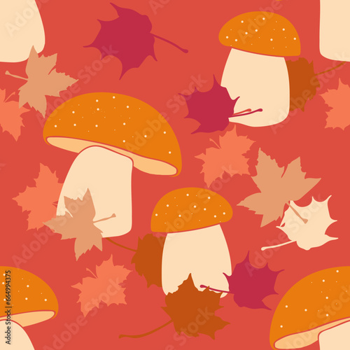 Mushrooms. Image на белом и цветном background. Vector. Seamless pattern.
