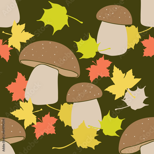 Mushrooms. Image на белом и цветном background. Vector. Seamless pattern.
