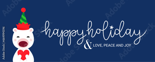 Cute Bear on a Blue background. Christmas background, banner, or card