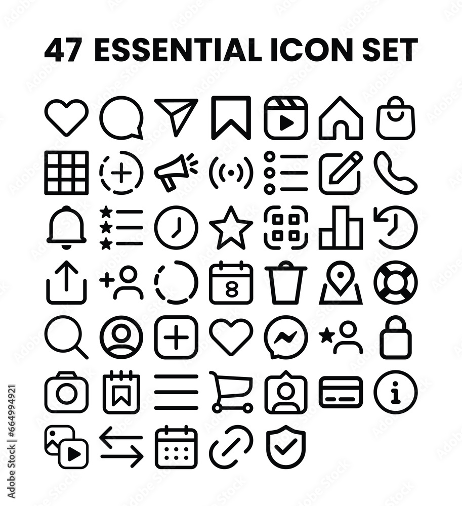47 essential ui outline icon set