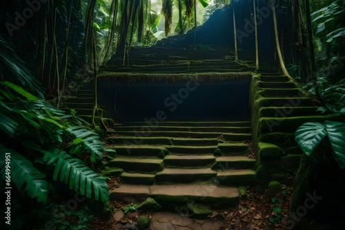 Hidden staircase deep in the Colombian Jungle belonging to the ruins of Ciudad Perdida