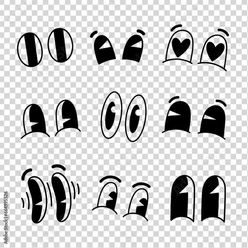 Retro cartoon funny eyes. Groovy vintage 30s 60s 70s eyes with various emotions
