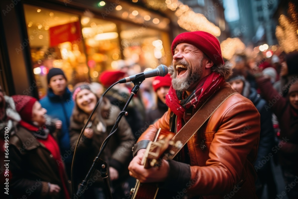 Jolly Vibes: Street Performers and Carolers at Christmas Market Jolly Vibes: Street Performers and Carolers at Christmas Market