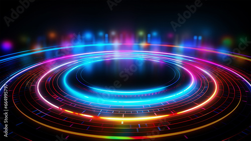 Hi-Tech circle light neon glowing background , technology concept design