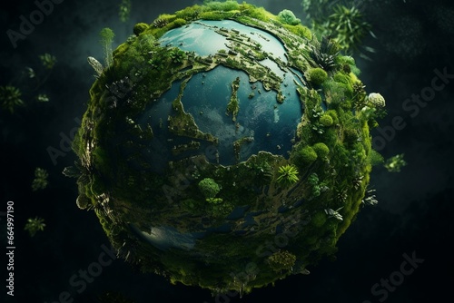 planet covered in lush green vegetation. Generative AI