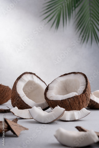 Group of cracked coconut fruits