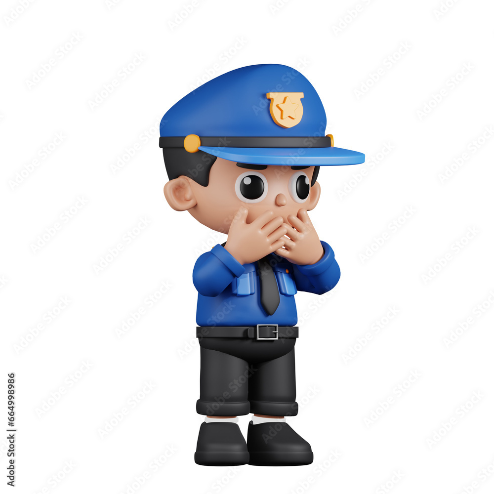 3d Character Policeman Affraid Pose. 3d render isolated on transparent backdrop. 3d Character Policeman Affraid Pose. 3d render isolated on transparent backdrop.