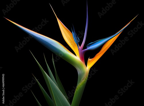 Bird of paradise flower isolated on black background. © MKhalid
