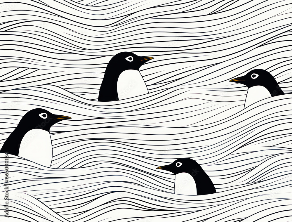 ภาพประกอบสต็อก Seamless Christmas Penguin Pattern Scandi Nordic Style