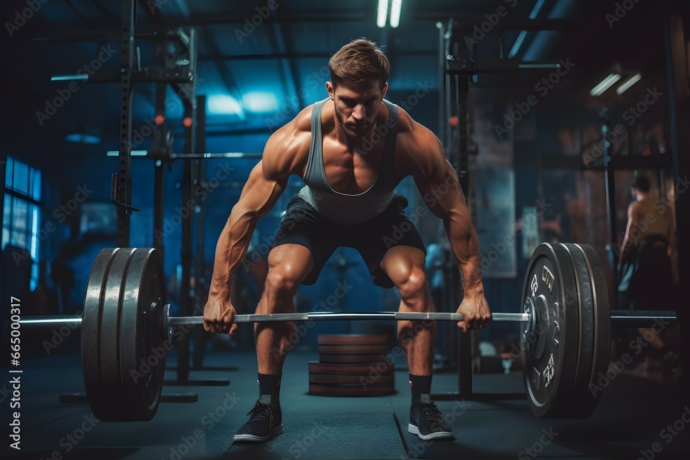 man weight lifting with barbell in gym man weight lifting with barbell in gym