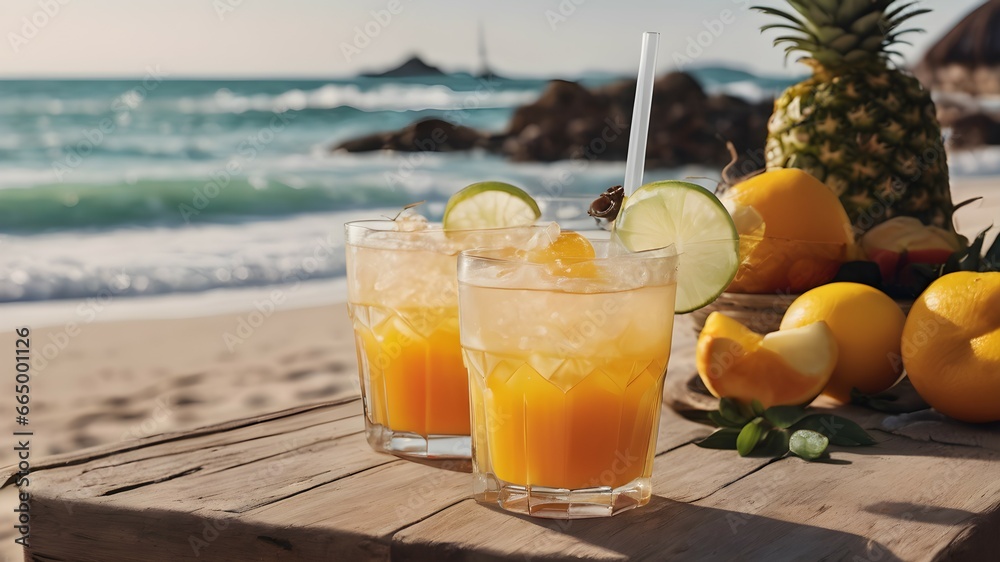 Juice drinks with beautiful beach views Juice drinks with beautiful beach views